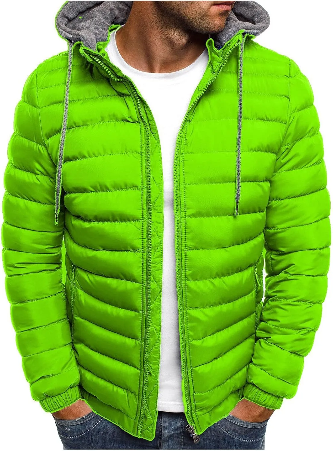 Muscularfit Men's Winter Puffer Jackets Lightweight Packable Quilted Jacket Full Zip Hooded Coat Thicken Insulated Jackets