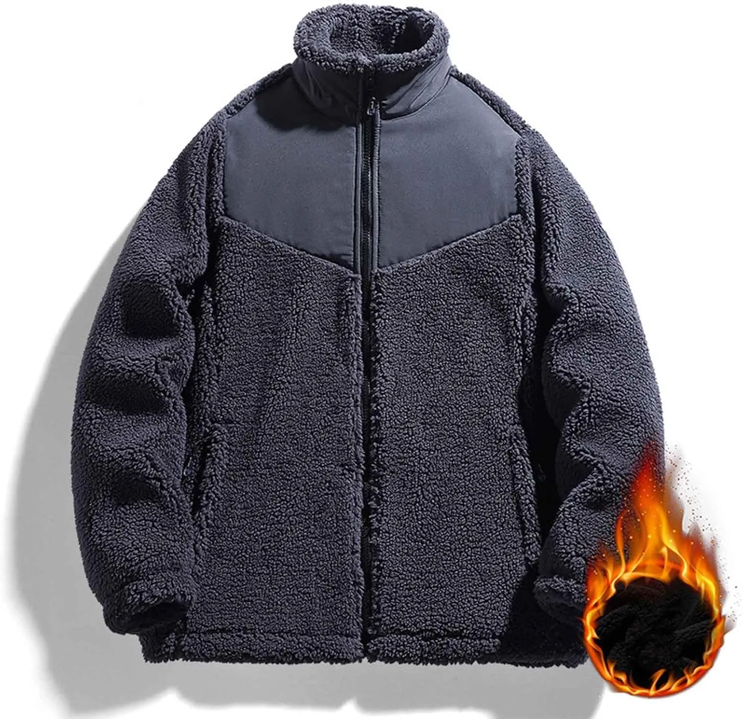 Muscularfit Men's Winter Warm Coats Heavy Warm Windproof Outerwear Full Zip Parka Jackets Stand Collar Thicken Padded Coats