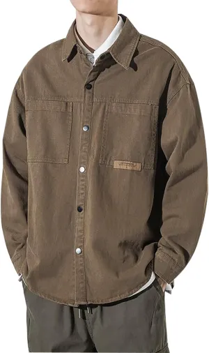 Muscularfit Stylish Jackets for Mens Vintage Solid Button Down Workwear Loose Fit Flap Collar Jackets Casual Fall Jacket Coat