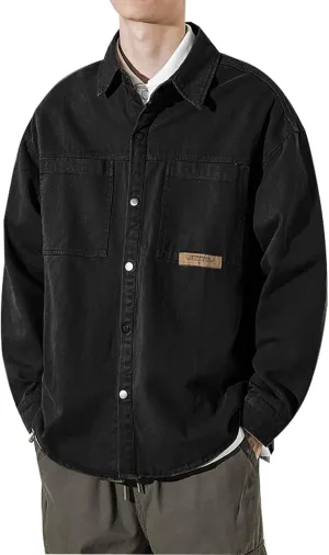 Muscularfit Stylish Jackets for Mens Vintage Solid Button Down Workwear Loose Fit Flap Collar Jackets Casual Fall Jacket Coat