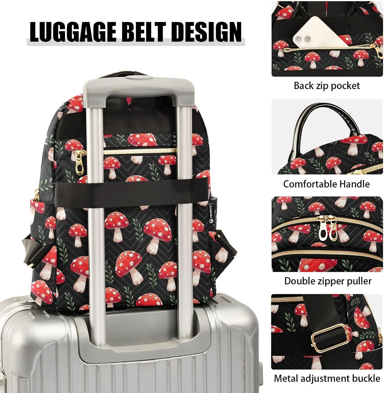 Mushrooms Mini Backpack for Women, Travel Backpack Purse for Ladies Fashion Shoulder Bag Daypack Travel Bag