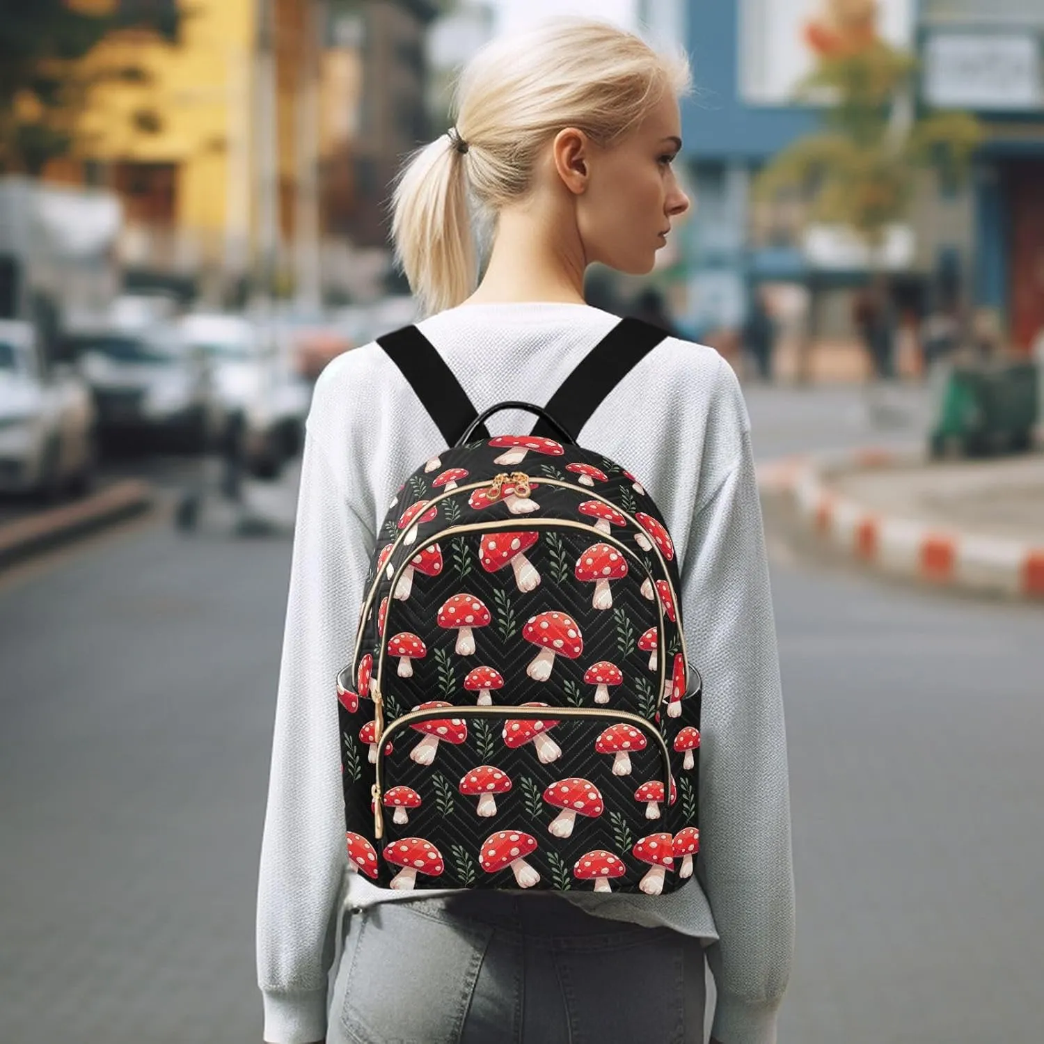Mushrooms Mini Backpack for Women, Travel Backpack Purse for Ladies Fashion Shoulder Bag Daypack Travel Bag