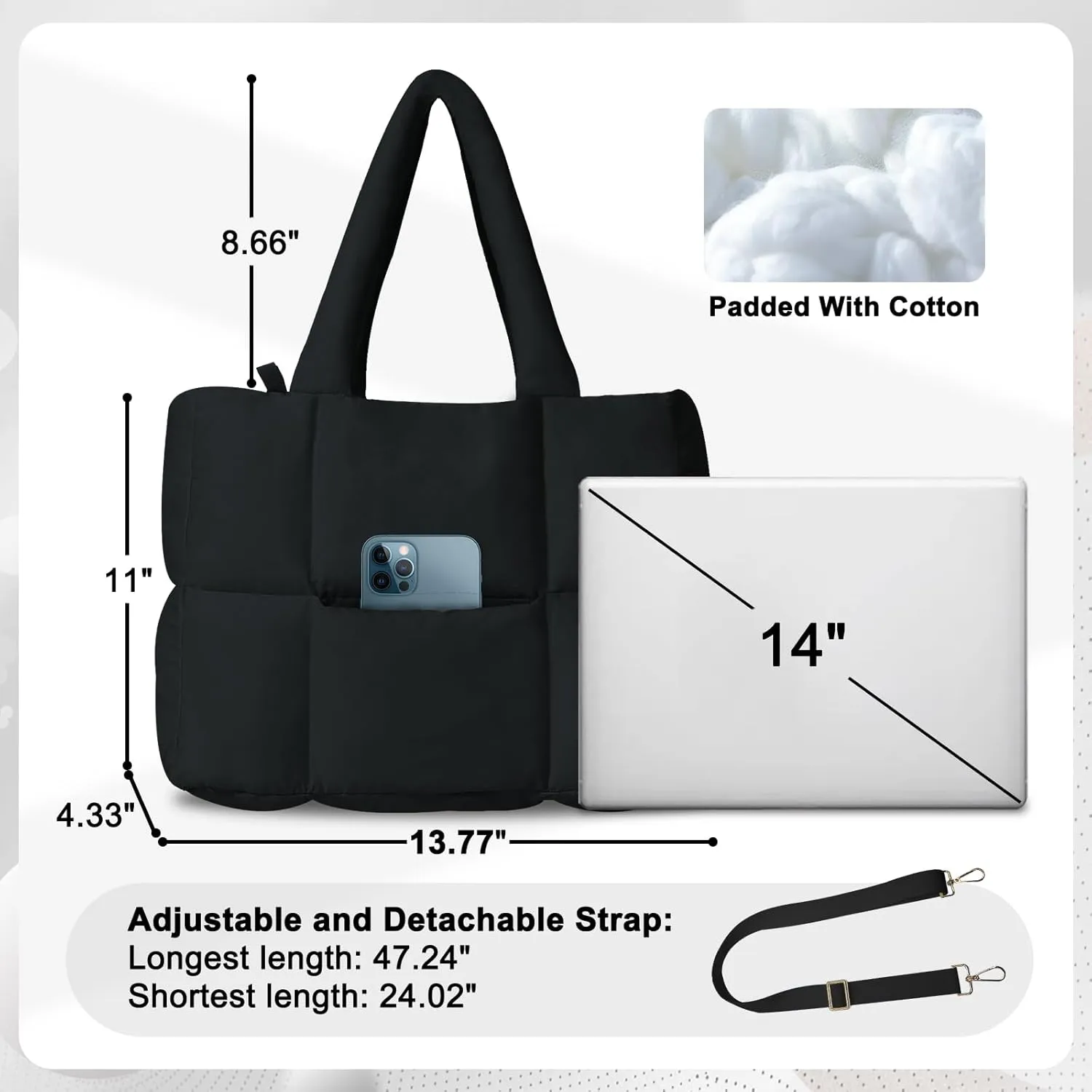 NAARIIAN Puffer Tote Bag for Women, Lightweight Quilted Puffy Shoulder Handbag with Adjustable Shoulder Strap