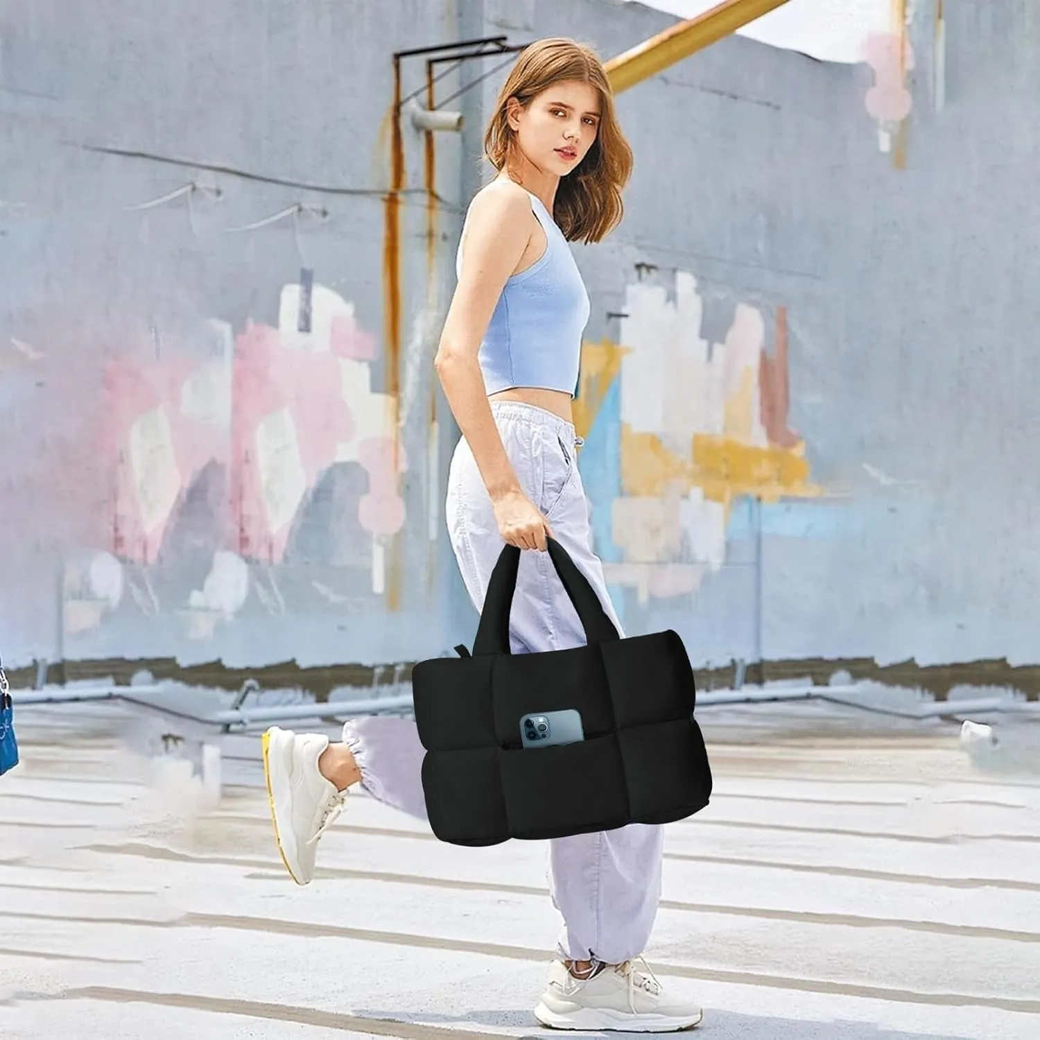 NAARIIAN Puffer Tote Bag for Women, Lightweight Quilted Puffy Shoulder Handbag with Adjustable Shoulder Strap