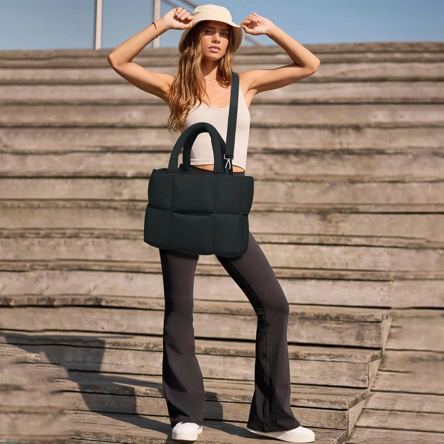 NAARIIAN Puffer Tote Bag for Women, Lightweight Quilted Puffy Shoulder Handbag with Adjustable Shoulder Strap