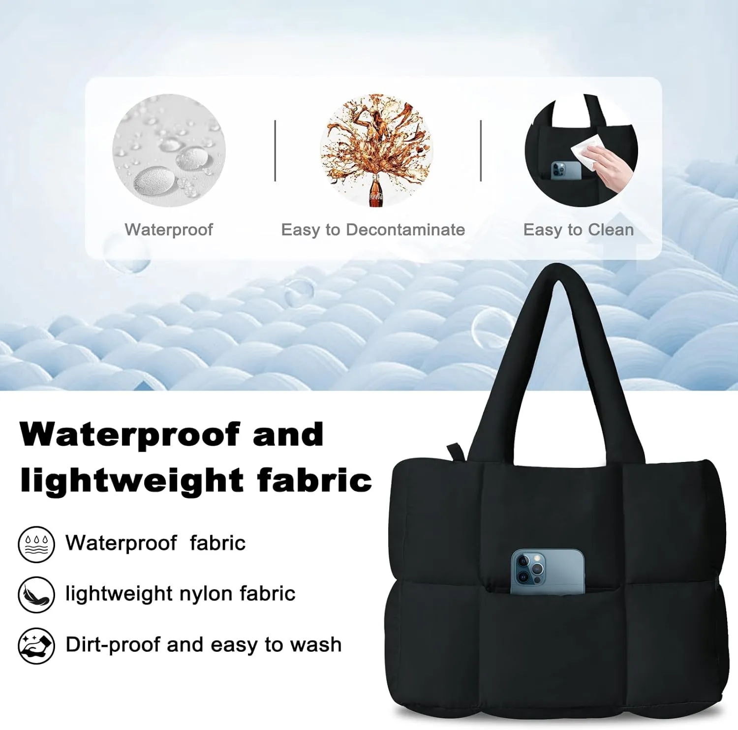 NAARIIAN Puffer Tote Bag for Women, Lightweight Quilted Puffy Shoulder Handbag with Adjustable Shoulder Strap