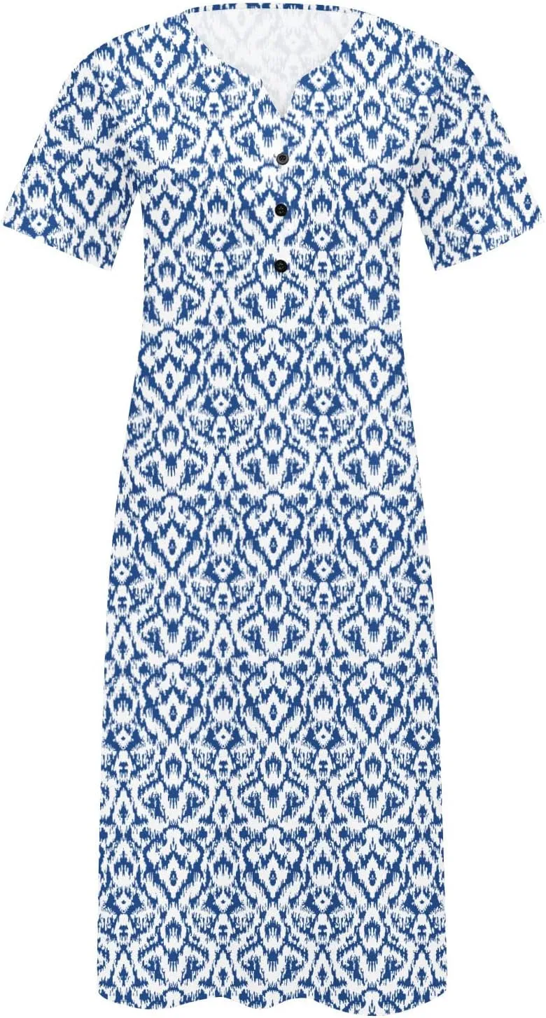 NaRHbrg Womens Summer Dress Casual Floral Print Midi Dress Button V Neck Short Sleeve Dresses Flowy Boho Beach Party Sundress