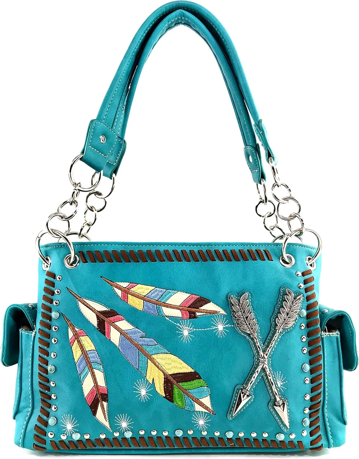 Native Color Feather Arrow Stud Weave Conceal Carry Shoulder Handbag Purse