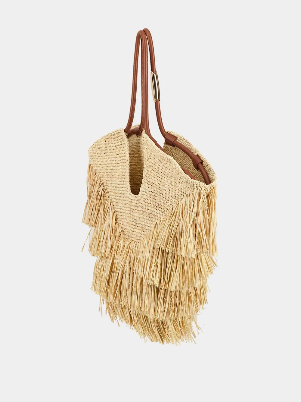 Natural Goldentime Medium Raffia Fringe Tote