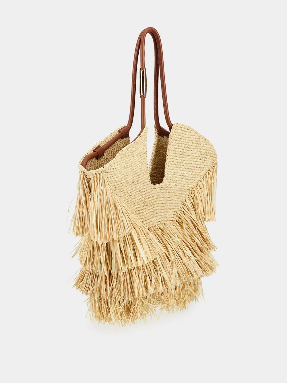 Natural Goldentime Medium Raffia Fringe Tote