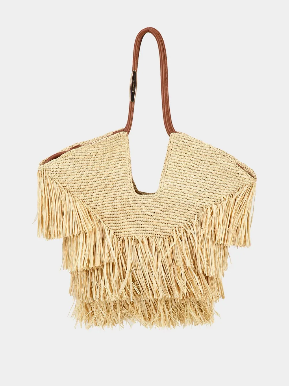 Natural Goldentime Medium Raffia Fringe Tote