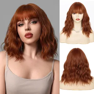 NAYOO Auburn Wig with Bangs, 14 Inch Short Curly Bob Wig for Women, Shoulder Length Wig for Cosplay & Halloween