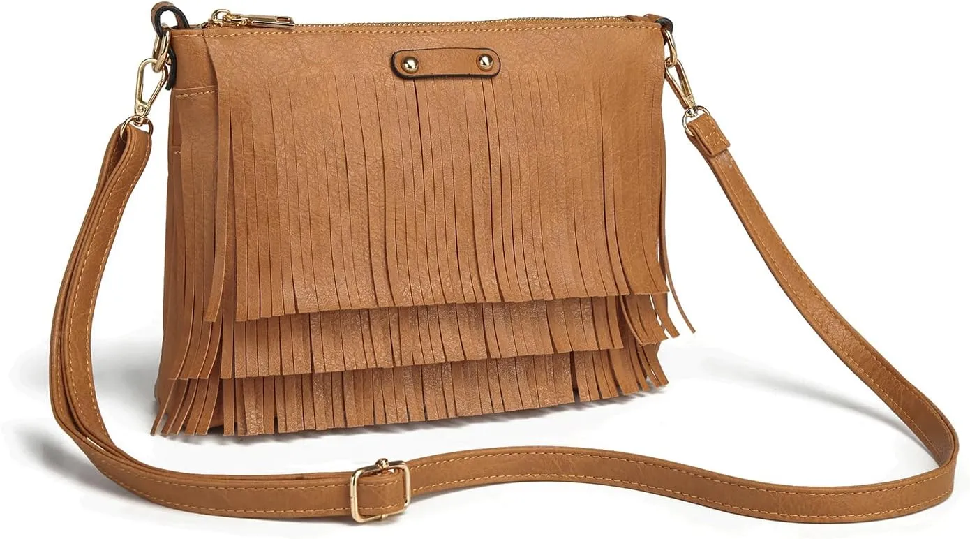 New Women Boho Fringe Crossbody Purse Vintage Tassel Sling Bag Trendy Handbag