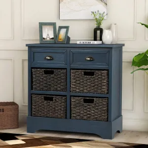 NicBex 28" Rustic Storage Cabinet with 2 Drawers and 4 Classic Rattan Basket,Wooden Kitchen Sideboard Storage Buffet Cabine for Living Room, Kitchen, Office,Hallway,Antique Navy