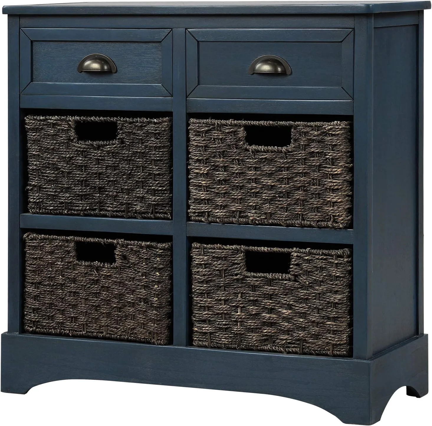 NicBex 28" Rustic Storage Cabinet with 2 Drawers and 4 Classic Rattan Basket,Wooden Kitchen Sideboard Storage Buffet Cabine for Living Room, Kitchen, Office,Hallway,Antique Navy