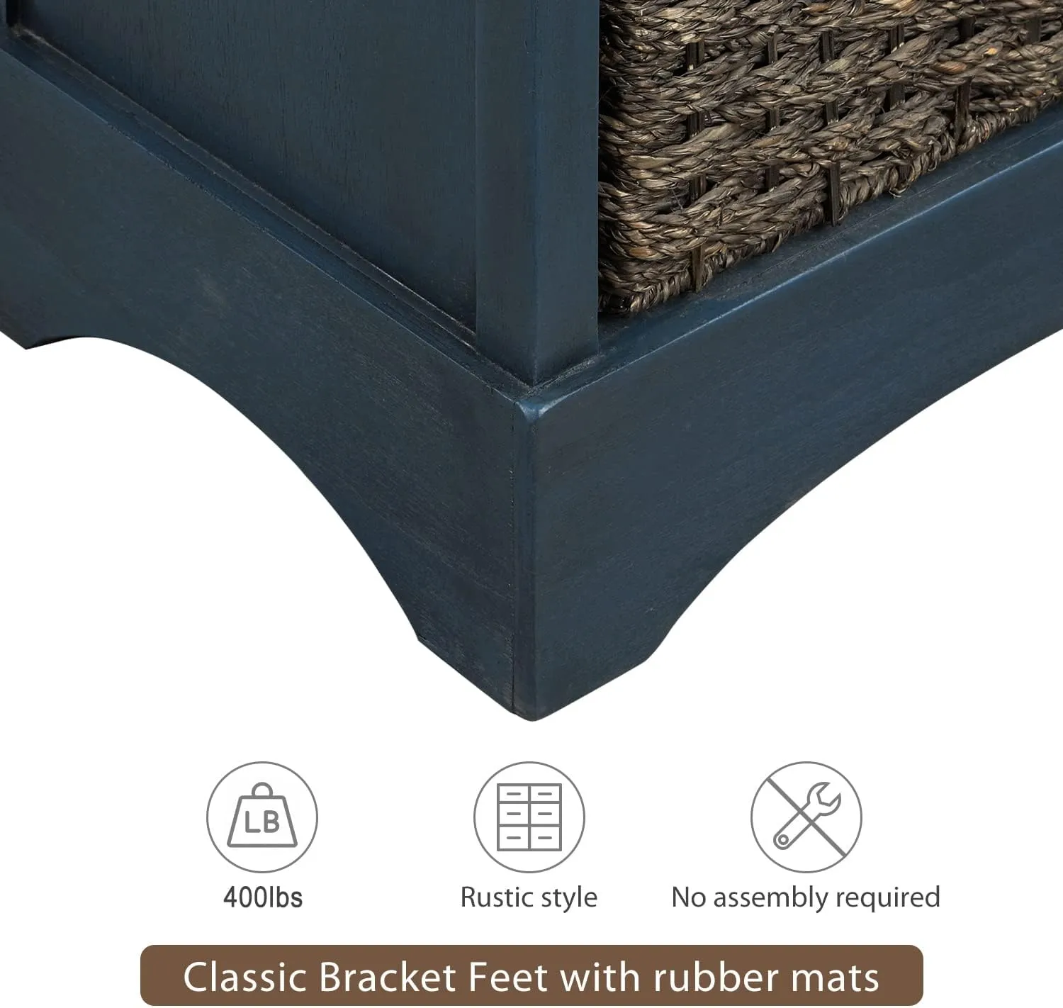 NicBex 28" Rustic Storage Cabinet with 2 Drawers and 4 Classic Rattan Basket,Wooden Kitchen Sideboard Storage Buffet Cabine for Living Room, Kitchen, Office,Hallway,Antique Navy