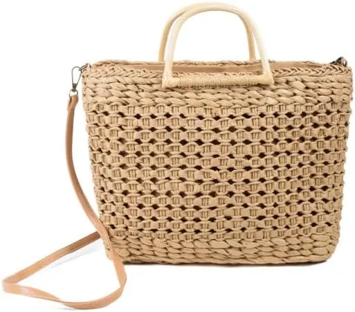Nollia Handwoven Straw Tote Bag – Eco-Friendly Wicker Purse for Women, Summer Beach Bag or Casual Handbag
