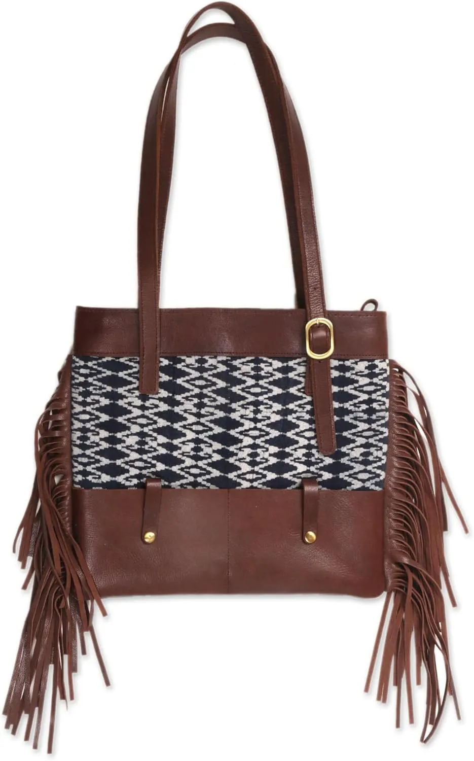 NOVICA Multicolor Leather and 100% Cotton Ikat Shoulder Bag, Muria Primitive'