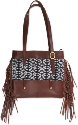 NOVICA Multicolor Leather and 100% Cotton Ikat Shoulder Bag, Muria Primitive'