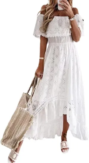 OBEEII Boho Dress for Women, Sleeveless V Neck Lace Up Tassel Summer Beach Maxi Dresses Flowy Long Sundress