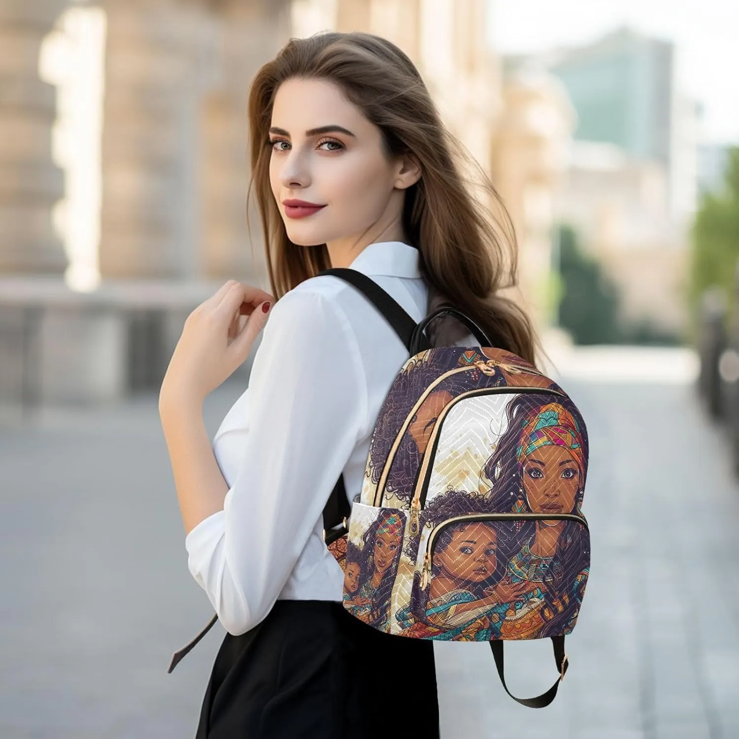 ODAWA Beautiful Woman and Son Backpack Purses Quilted Anti Theft Backpack