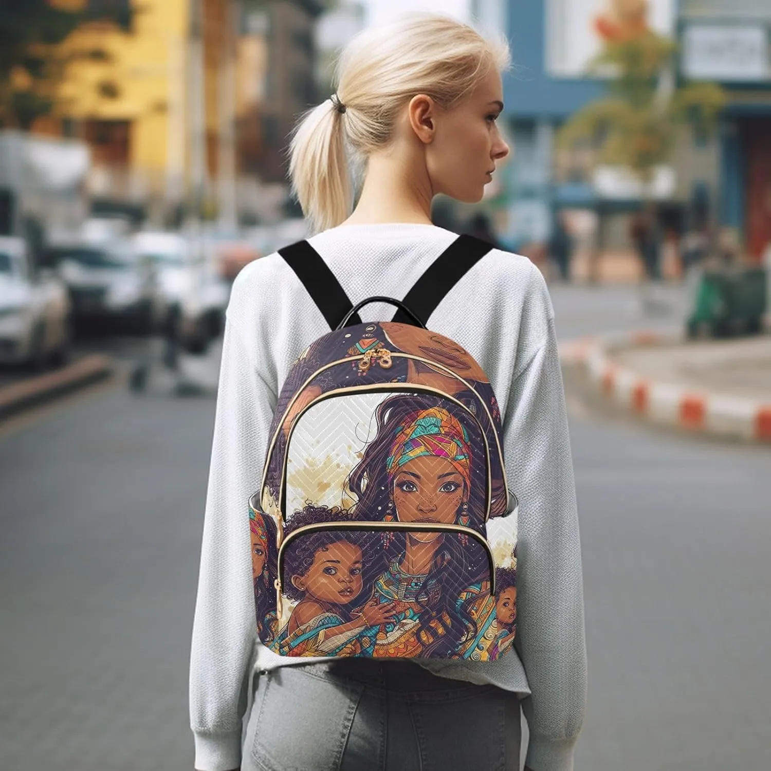 ODAWA Beautiful Woman and Son Backpack Purses Quilted Anti Theft Backpack