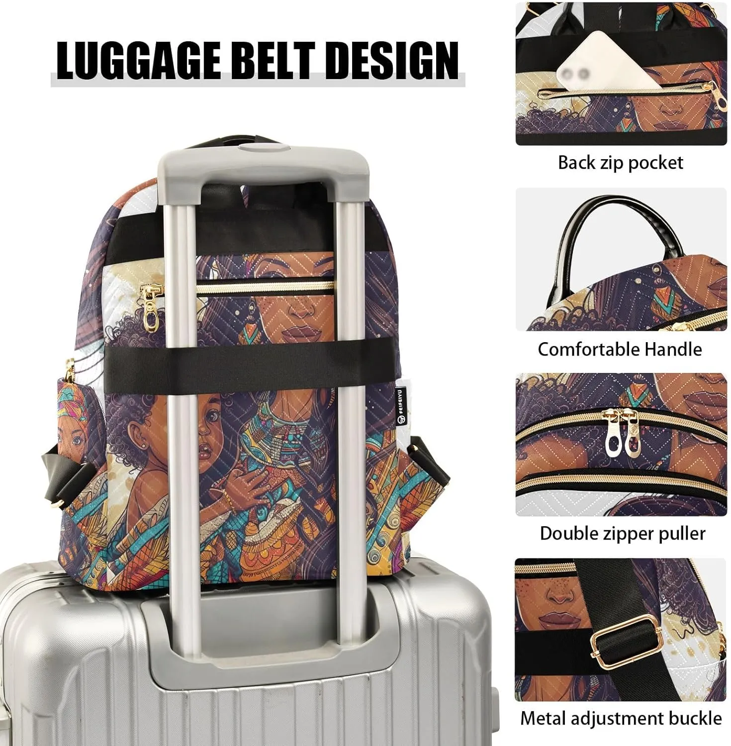ODAWA Beautiful Woman and Son Backpack Purses Quilted Anti Theft Backpack