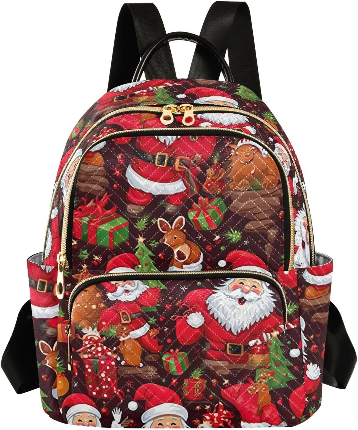 ODAWA Christmas Santa Clause Print Quilted Backpack Purse Small Backpack Purse for Women Anti Theft Backpack