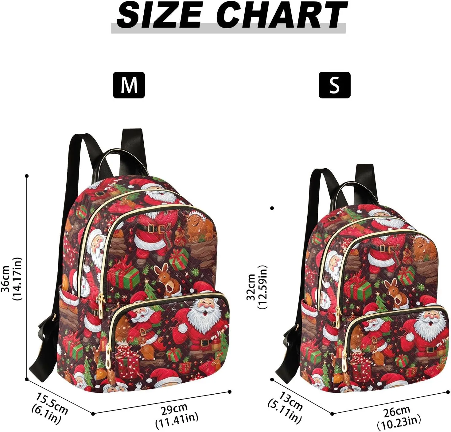 ODAWA Christmas Santa Clause Print Quilted Backpack Purse Small Backpack Purse for Women Anti Theft Backpack