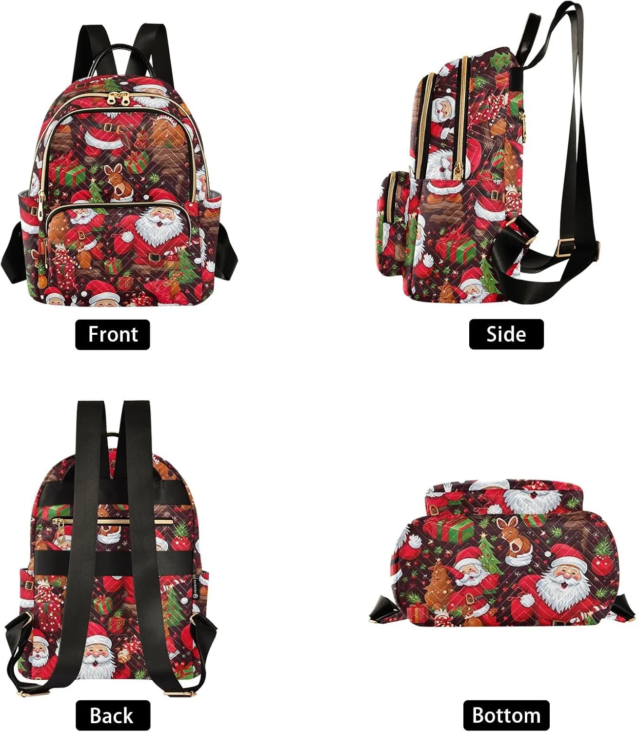 ODAWA Christmas Santa Clause Print Quilted Backpack Purse Small Backpack Purse for Women Anti Theft Backpack