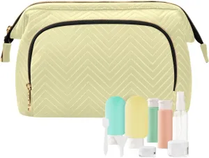 ODAWA Cosmetic Bags Pale Goldenrod Travel Makeup Organizer Case Roomy Cosmetic Bag for Women and Girls