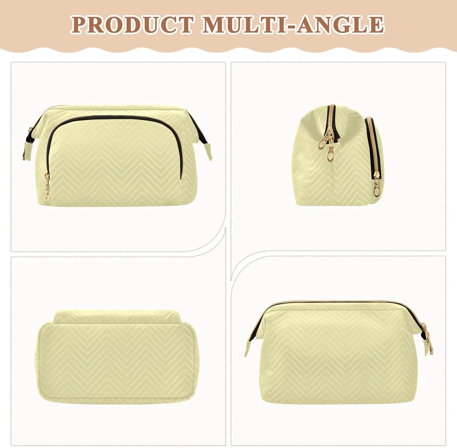 ODAWA Cosmetic Bags Pale Goldenrod Travel Makeup Organizer Case Roomy Cosmetic Bag for Women and Girls
