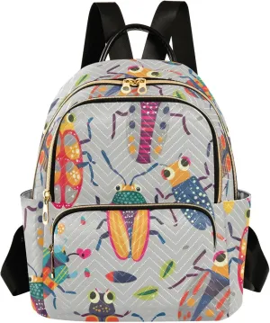 ODAWA Cute Beetle Grey Women Small Backpack Purse Quilted Backpack Purse for Women