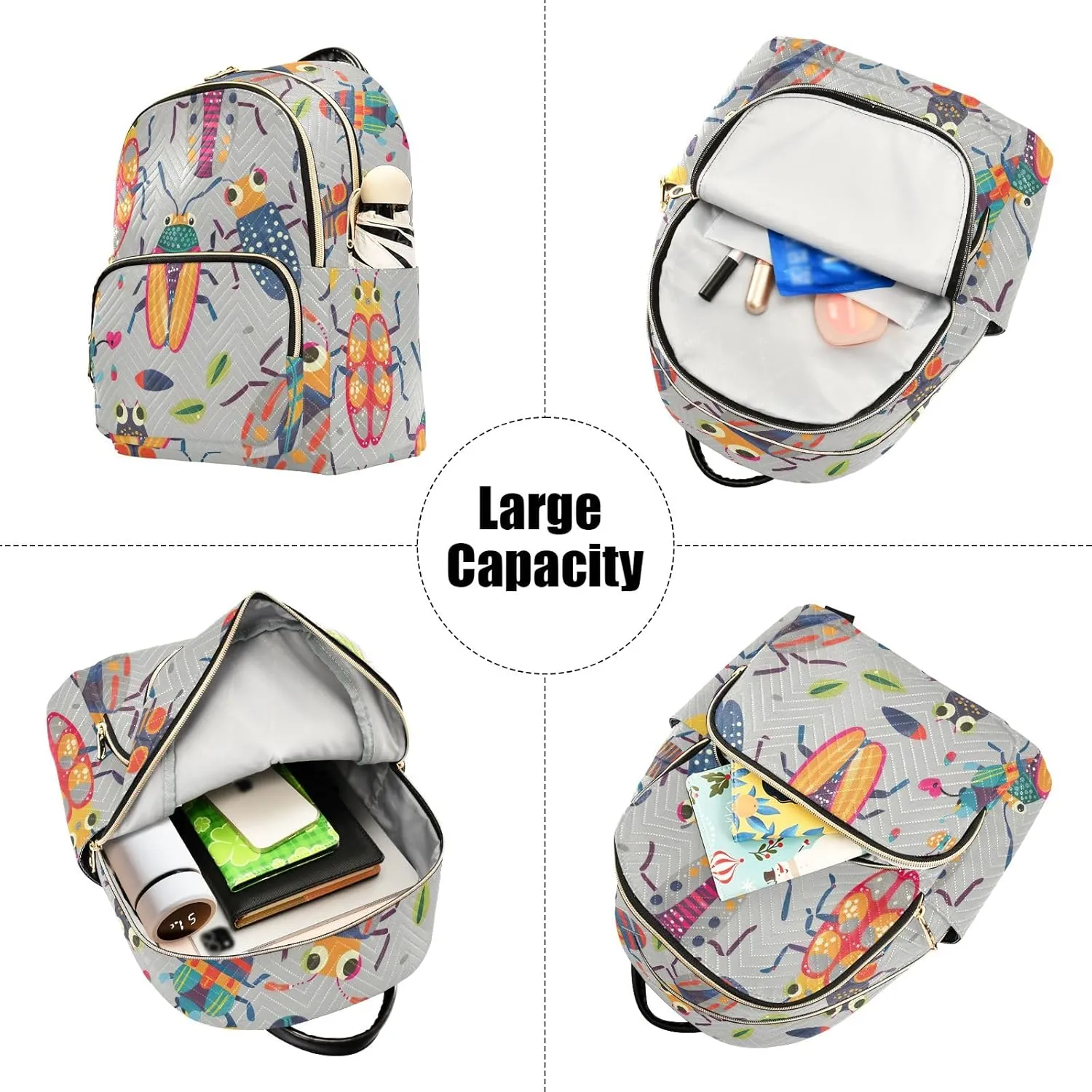 ODAWA Cute Beetle Grey Women Small Backpack Purse Quilted Backpack Purse for Women