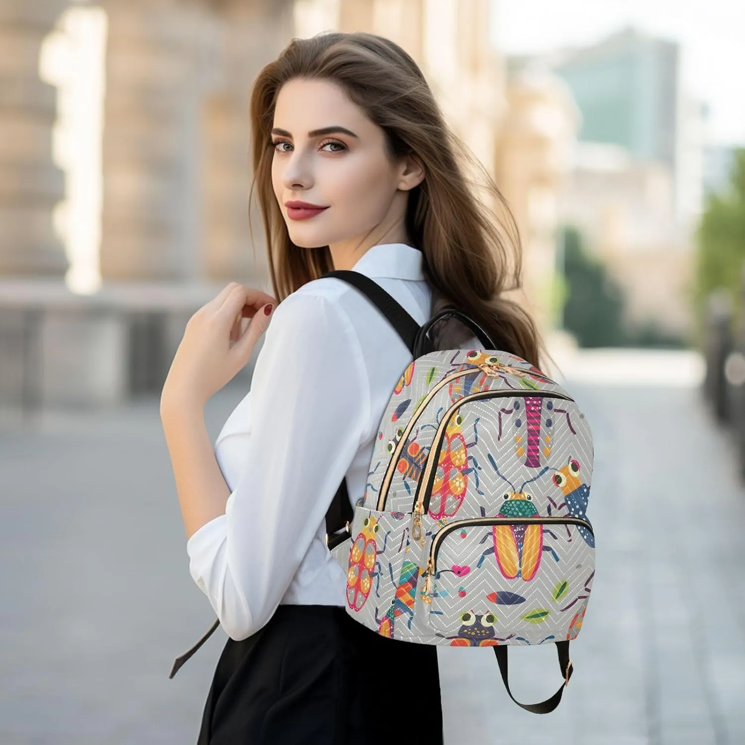 ODAWA Cute Beetle Grey Women Small Backpack Purse Quilted Backpack Purse for Women