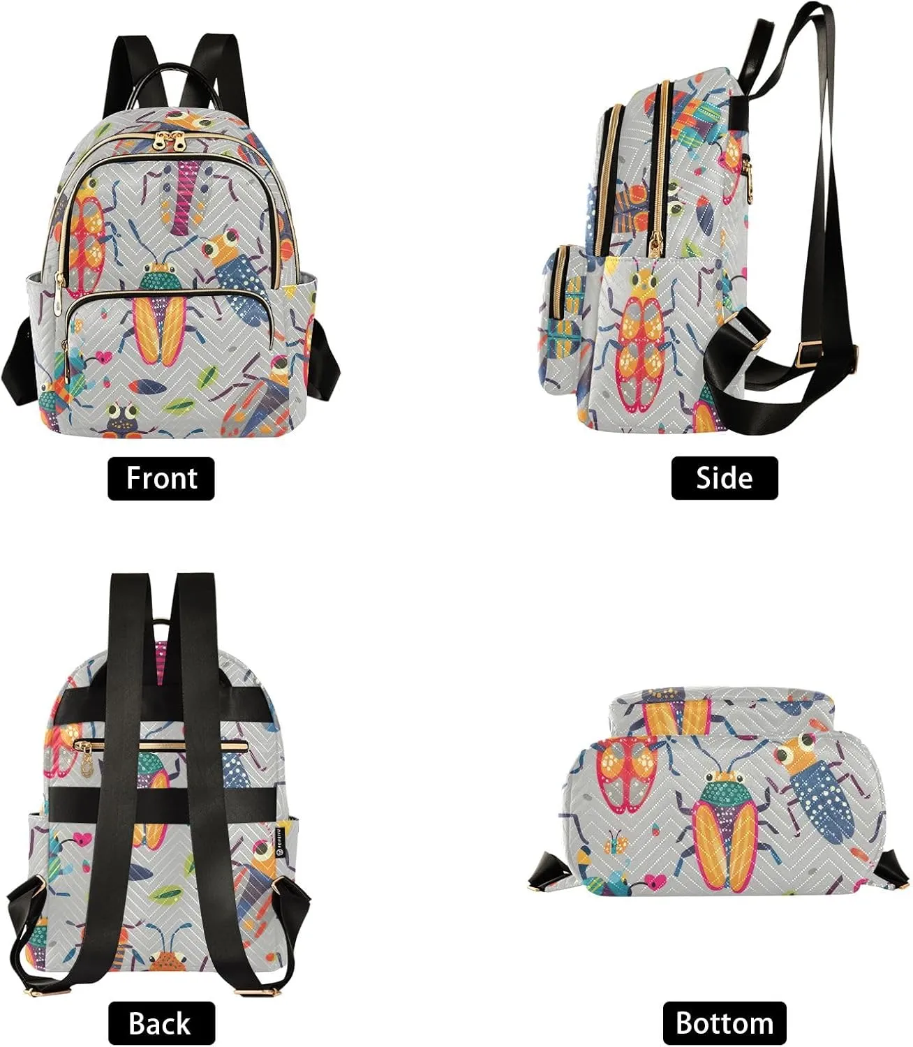 ODAWA Cute Beetle Grey Women Small Backpack Purse Quilted Backpack Purse for Women