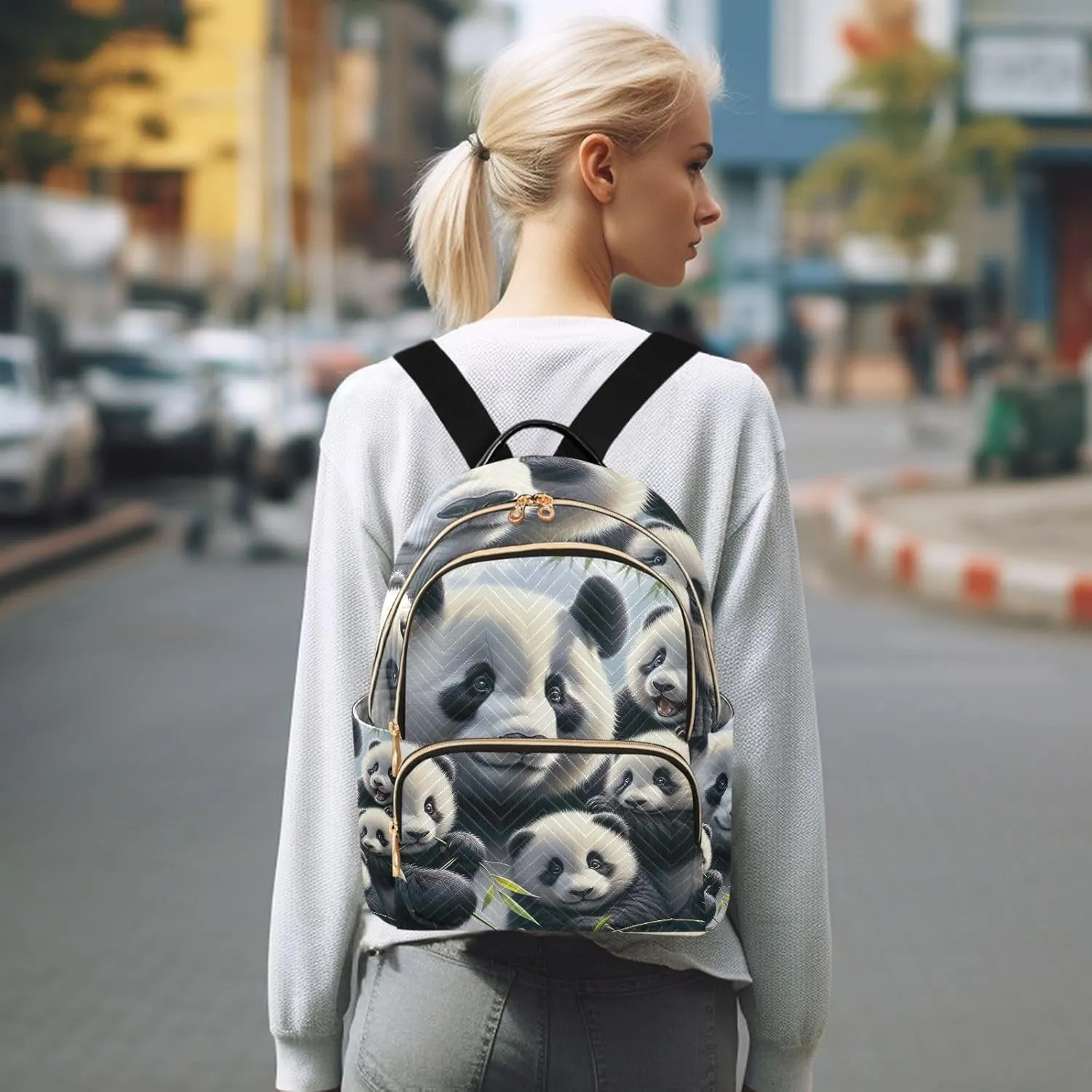 ODAWA Cute Panda Family Quilted Backpack Ladies Backpack Purses Quilted Travel Bag