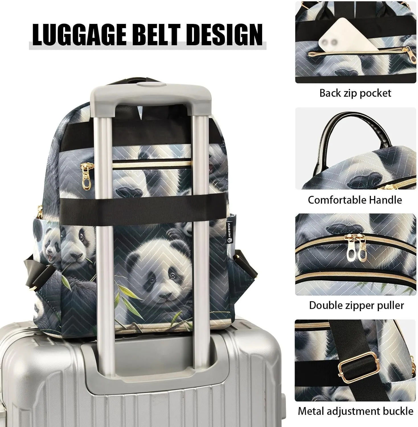 ODAWA Cute Panda Family Quilted Backpack Ladies Backpack Purses Quilted Travel Bag