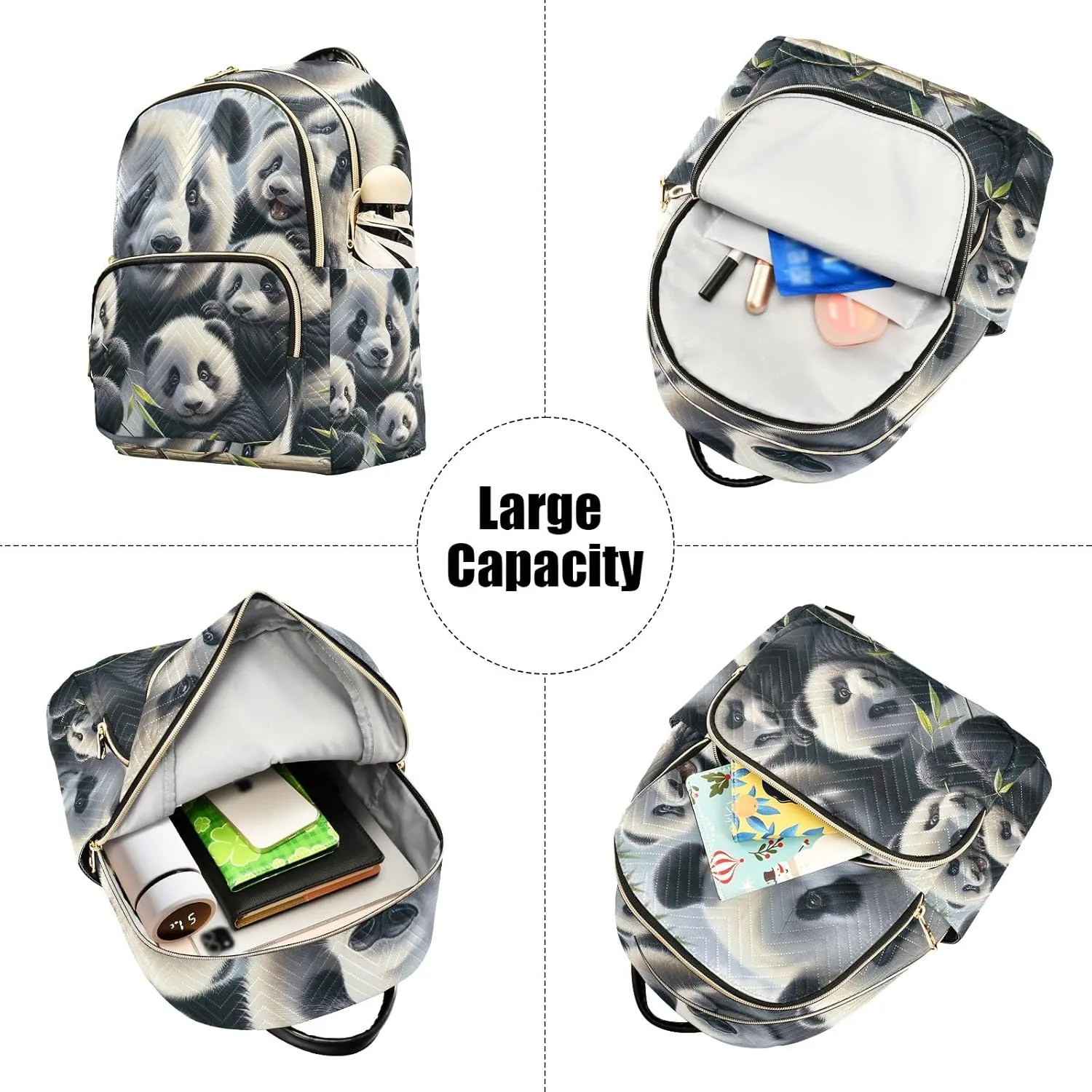 ODAWA Cute Panda Family Quilted Backpack Ladies Backpack Purses Quilted Travel Bag