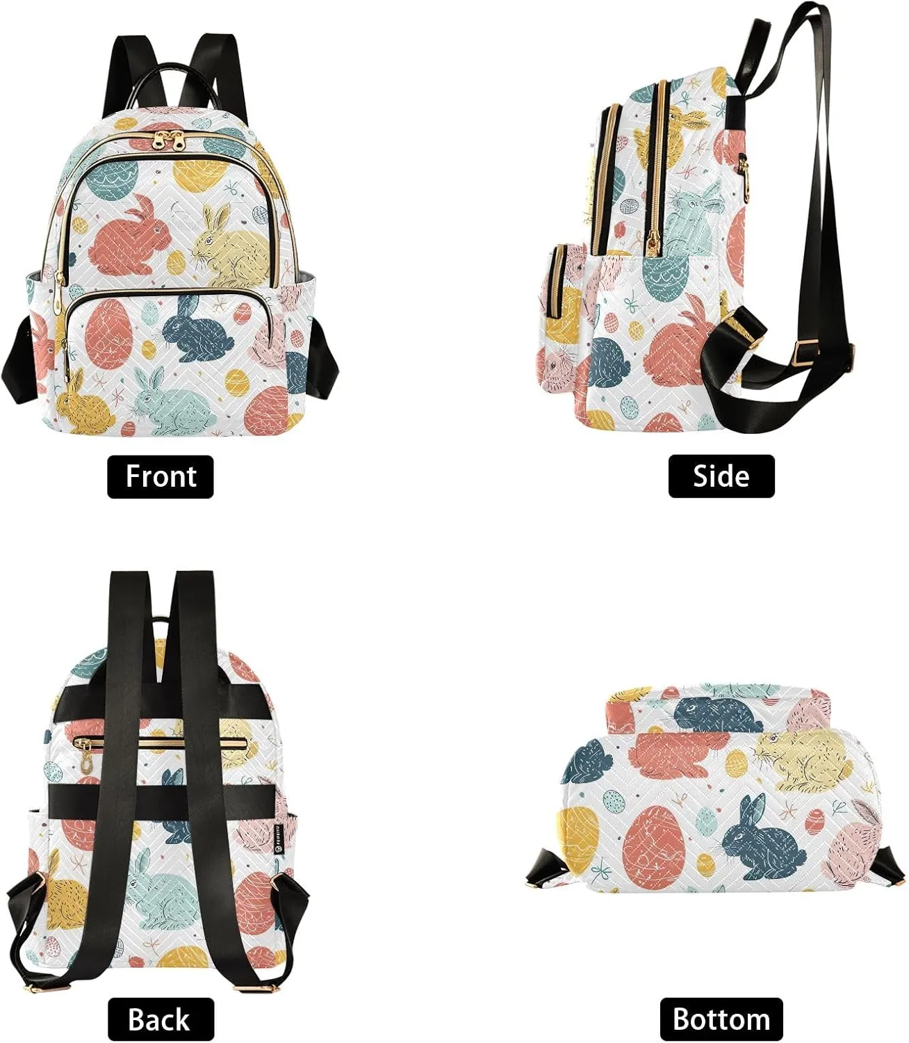 ODAWA Easter Eggs and Bunny Quilted Backpack for Women Mini Womens Backpack Travel Purse with Luggage Strap