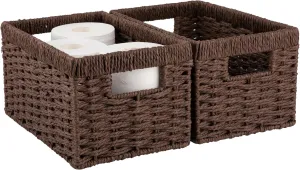 OIAHOMY Wicker Baskets, Paper Rope Storage Baskets for Organizing with Built-in Handles, 2 Packs-Brown