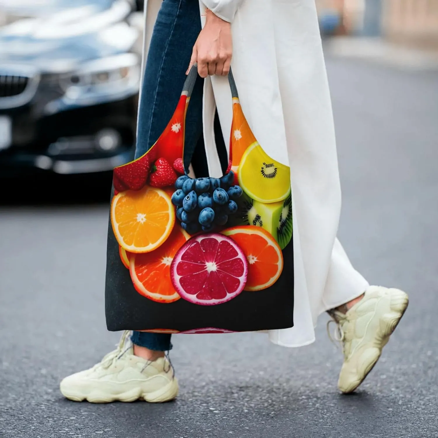 Orange Fruit Canvas Aesthetic Tote Bag for Women Beach Bag Shopping Bags Shoulder Bag Reusable Grocery Bags