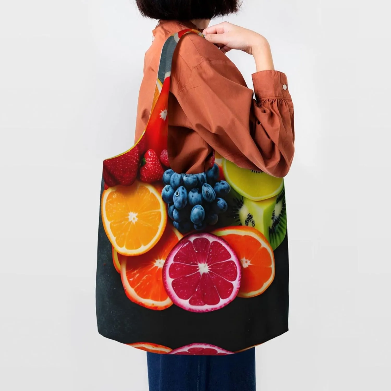 Orange Fruit Canvas Aesthetic Tote Bag for Women Beach Bag Shopping Bags Shoulder Bag Reusable Grocery Bags