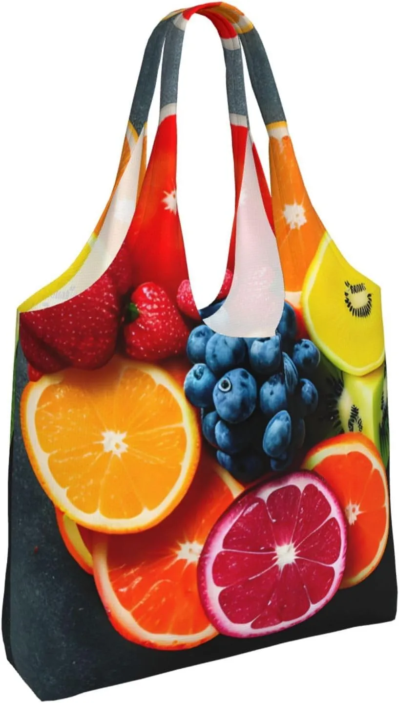 Orange Fruit Canvas Aesthetic Tote Bag for Women Beach Bag Shopping Bags Shoulder Bag Reusable Grocery Bags