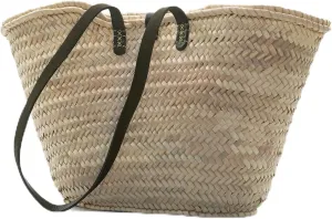 Organic Classic Susana Wicker Basket Bag – Handmade in Barcelona | Cream & Green Design, Large Palma with Reinforced String Closure, Leather Strap | Perfect for Shopping, Picnics, and Travel