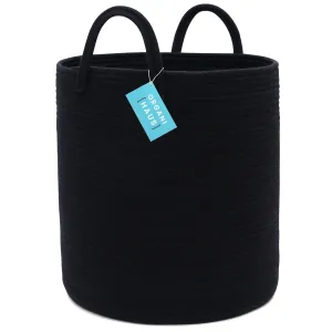 OrganiHaus Black Laundry Basket 15x18 | Tall Woven Baskets for Storage | Boho Blanket Basket Living Room | Large Basket for Storage | Soft Pillow Basket & Blanket Holder | Woven Laundry Hamper