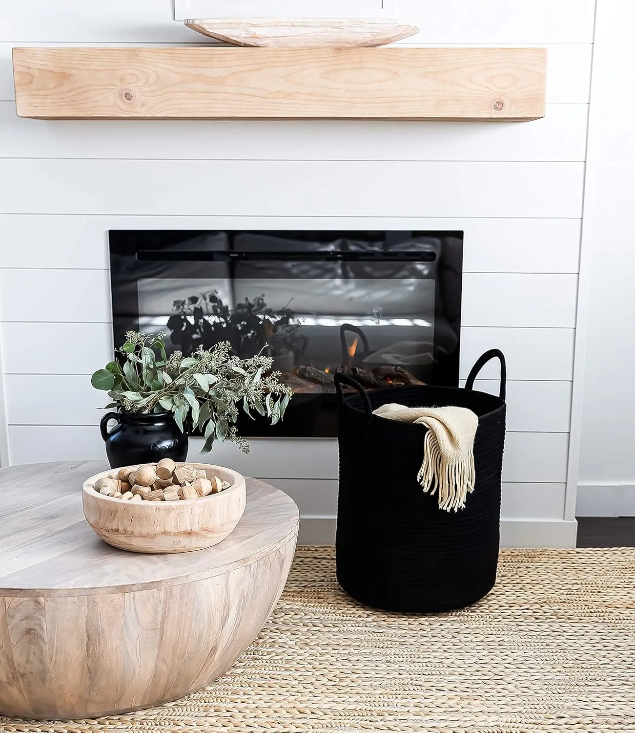 OrganiHaus Black Laundry Basket 15x18 | Tall Woven Baskets for Storage | Boho Blanket Basket Living Room | Large Basket for Storage | Soft Pillow Basket & Blanket Holder | Woven Laundry Hamper