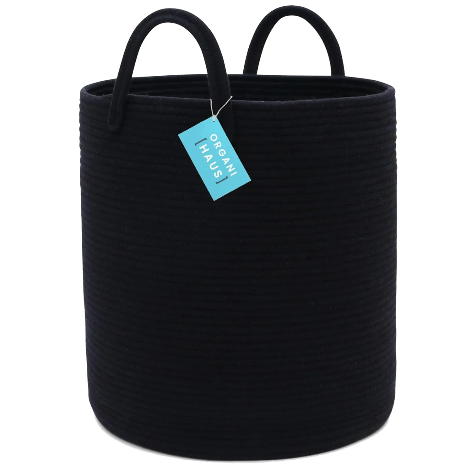 OrganiHaus Black Laundry Basket 15x18 | Tall Woven Baskets for Storage | Boho Blanket Basket Living Room | Large Basket for Storage | Soft Pillow Basket & Blanket Holder | Woven Laundry Hamper