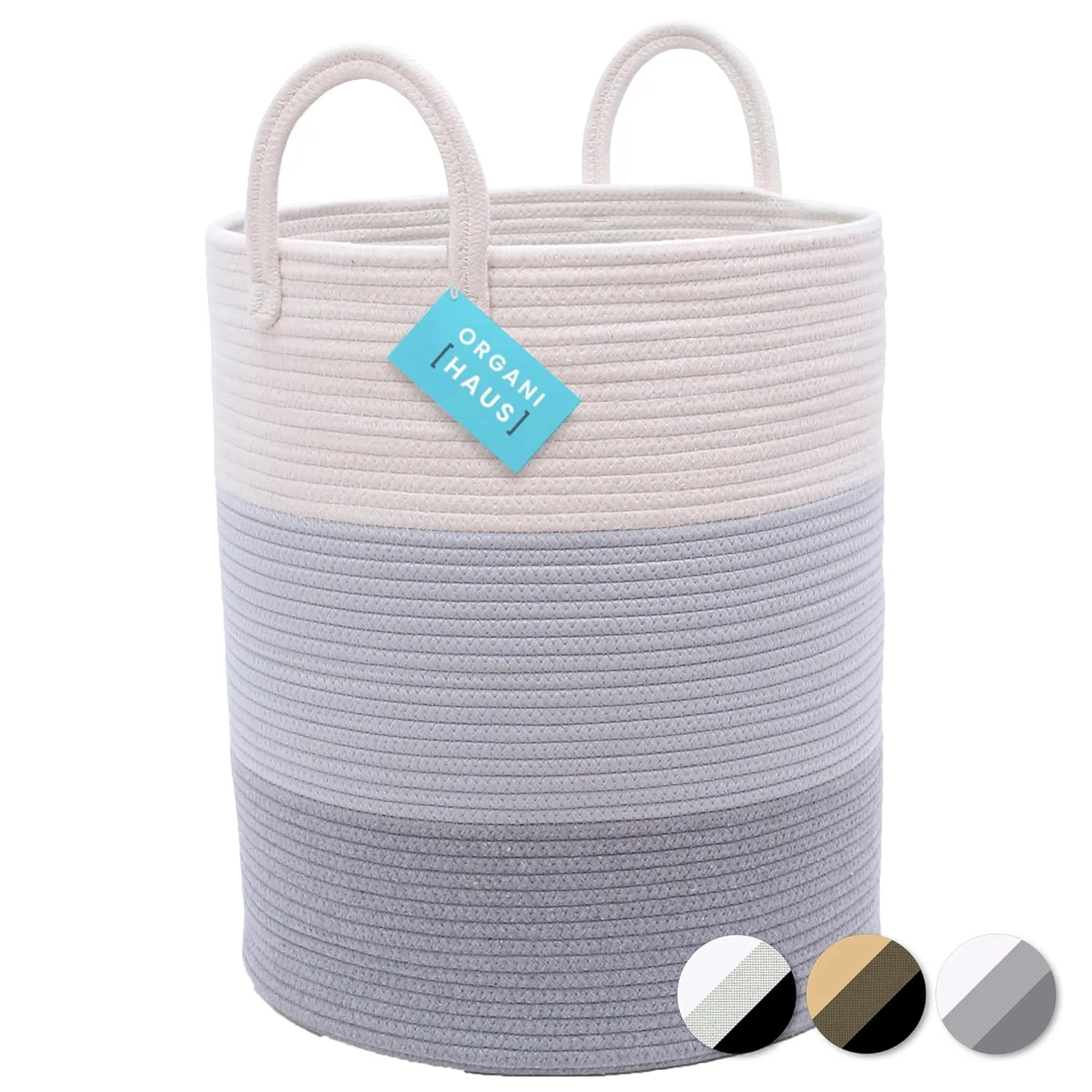 OrganiHaus Gray Nursery Laundry Basket 15x18, Farmhouse Hamper Basket, Extra Large Storage Basket, Blanket Basket for Living Room, Baby Laundry Hamper, Toy Basket for Kids, Soft Pillow Basket