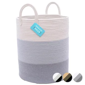 OrganiHaus Gray Nursery Laundry Basket 15x18, Farmhouse Hamper Basket, Extra Large Storage Basket, Blanket Basket for Living Room, Baby Laundry Hamper, Toy Basket for Kids, Soft Pillow Basket